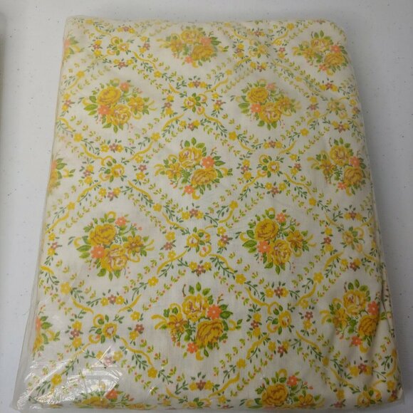 Sears Antique Flowers Sheet Set Full Flat Fitted Perma Prest Muslin Vintage NOS - Picture 7 of 10